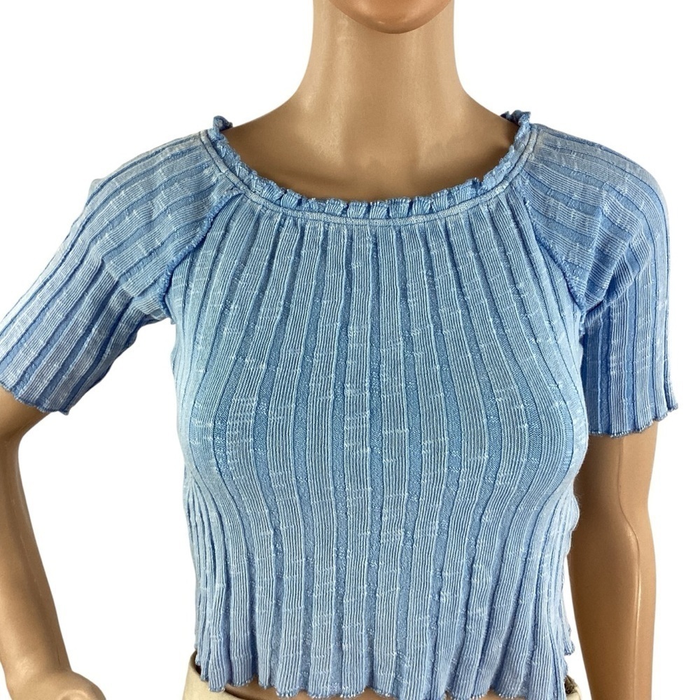 We The Free Meant To Be Tee Placid Blue Ribbed Crop Top Size S - Picture 3 of 8